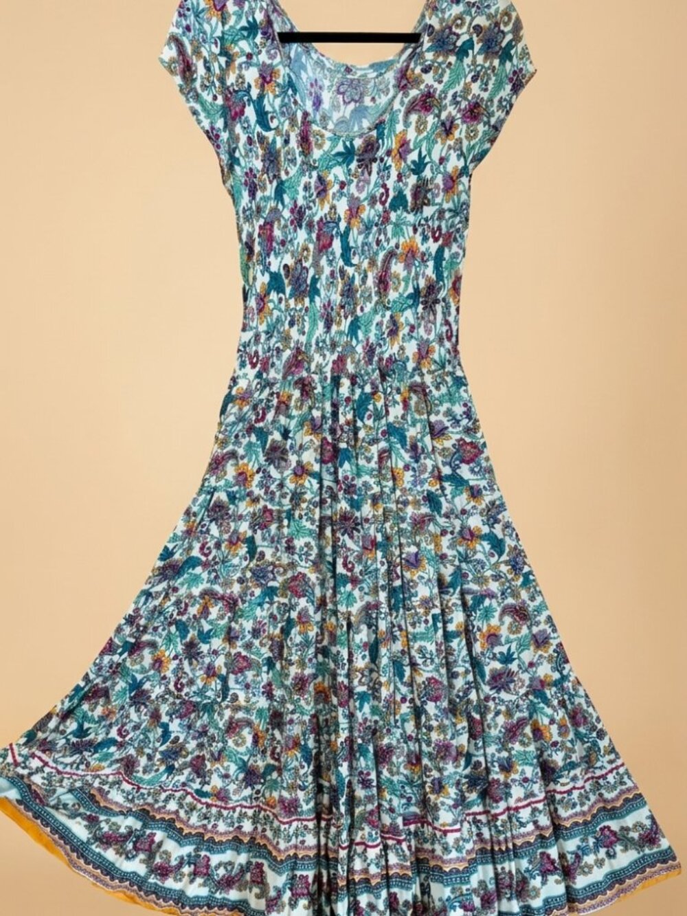 Soft Surroundings Floral Print Cap Sleeve Midi Dress